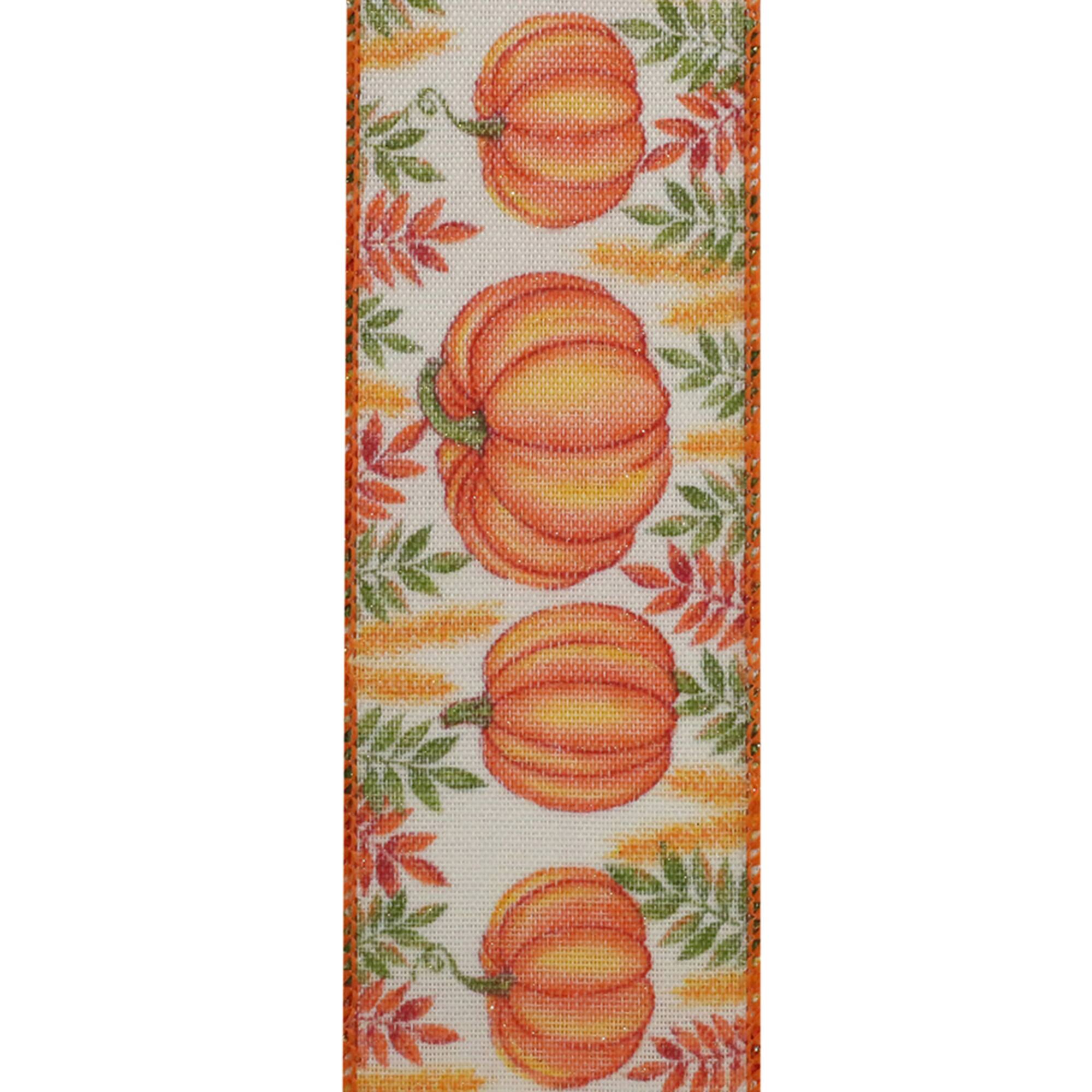 Reliant 2.5" x 10yd. Faux Linen Wired Pumpkin Patch Sparkle Ribbon